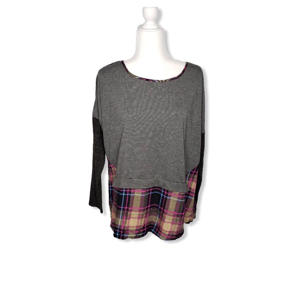 THML Long Sleeve Striped & Plaid Top